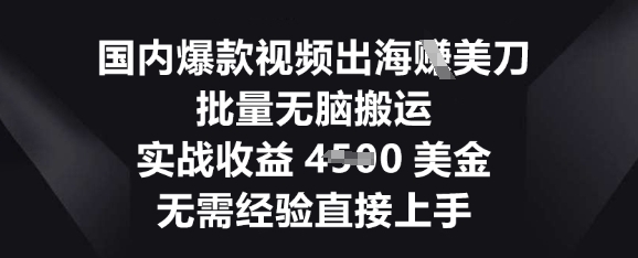 国内爆款视频出海挣美刀，批量无脑搬运，实战收益4.5k，无需经验直接上手-轻创星学院_副业资源库：每日更新自媒体运营与创业教程