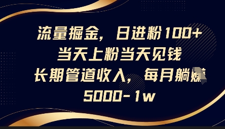 流量掘金,日进粉100+,当天上粉当天见钱,长期管道收入,每月躺挣5k-轻创星学院_副业资源库:每日更新自媒体运营与创业教程